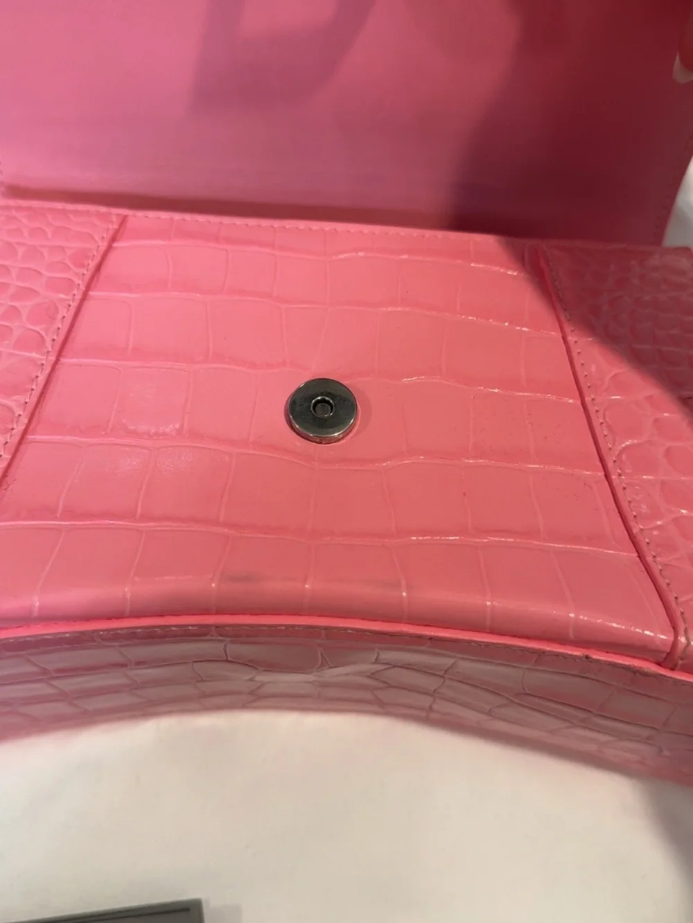 Balenciaga Pink Croc-Embossed Top Handle Satchel